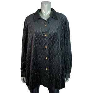 Graver Studio Top Plus Sz 2X Velour Metallic Polka Dot Stretch Vintage Black NWT